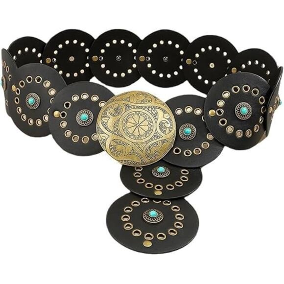 ✨ Vintage Hollow Wide Disc Belt – Adjustable PU Leather Waist Belt - Picture 2 of 6